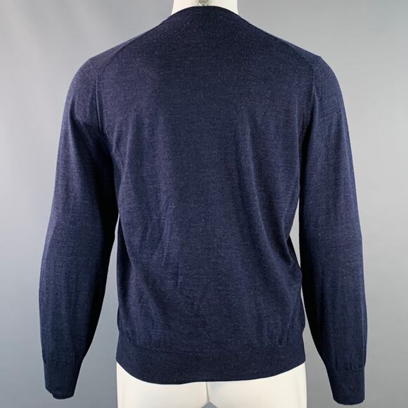 BRUNELLO CUCINELLI Size M Navy Jersey Wool Cashmere V-Neck Pullover - Picture 5 of 9